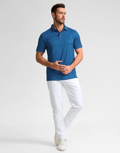 Obla Mens Golf Polo Shirts Short Sleeve Dry Fit Performance Moisture Wicking Casual Print Collared Golf Shirts for Men