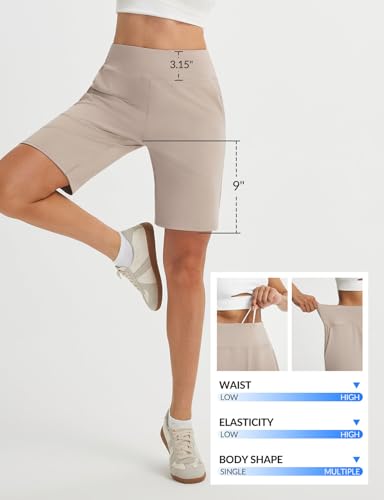 baleaf 9" Women's Bermuda Shorts Knee Length High Waisted Long Shorts with Pockets Golf Walking Athletic Running Casual