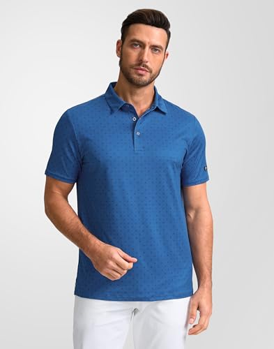 Obla Mens Golf Polo Shirts Short Sleeve Dry Fit Performance Moisture Wicking Casual Print Collared Golf Shirts for Men