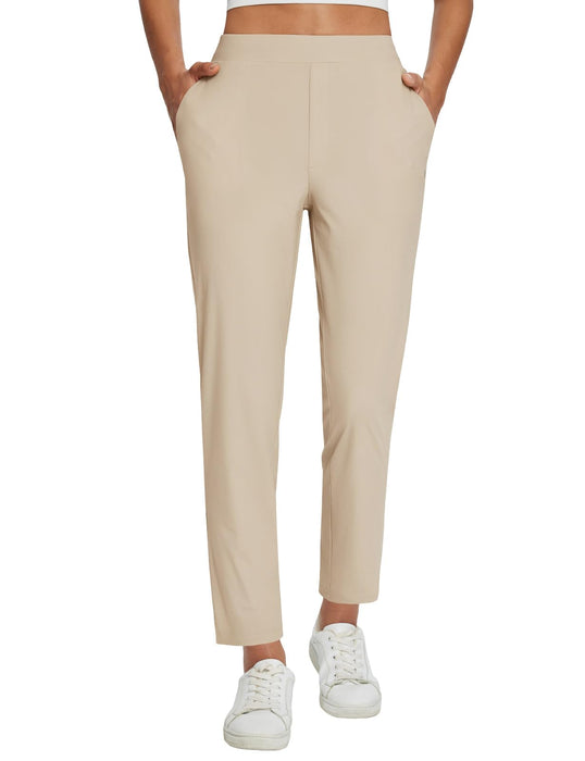 baleaf Womens Travel Pants Lightweight Stretch with Zipper Pockets Petite Ankle Dressy Golf Work Business Casual Slacks