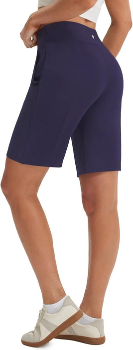baleaf 9" Women's Bermuda Shorts Knee Length High Waisted Long Shorts with Pockets Golf Walking Athletic Running Casual