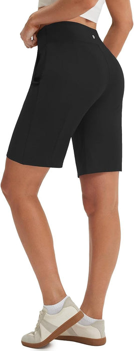 baleaf 9" Women's Bermuda Shorts Knee Length High Waisted Long Shorts with Pockets Golf Walking Athletic Running Casual