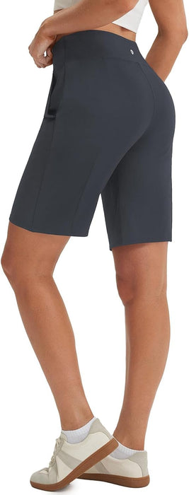 baleaf 9" Women's Bermuda Shorts Knee Length High Waisted Long Shorts with Pockets Golf Walking Athletic Running Casual