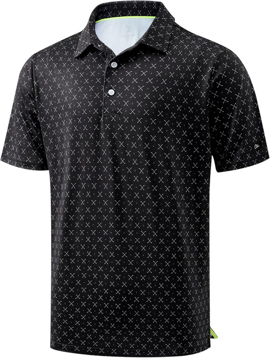Obla Mens Golf Polo Shirts Short Sleeve Dry Fit Performance Moisture Wicking Casual Print Collared Golf Shirts for Men