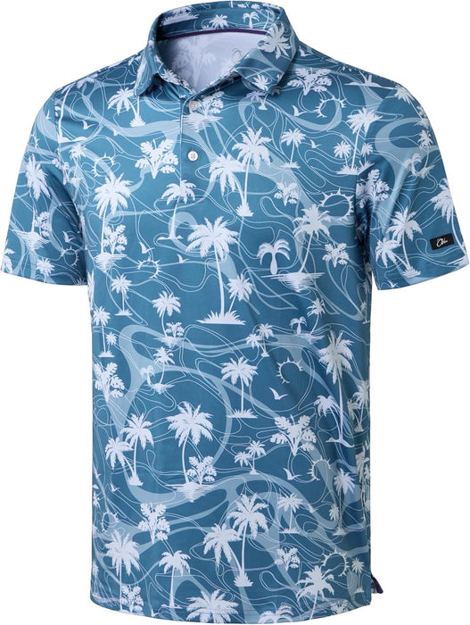 Obla Mens Golf Polo Shirts Short Sleeve Dry Fit Performance Moisture Wicking Casual Print Collared Golf Shirts for Men