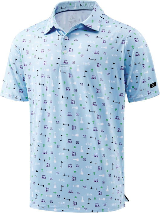 Obla Mens Golf Polo Shirts Short Sleeve Dry Fit Performance Moisture Wicking Casual Print Collared Golf Shirts for Men