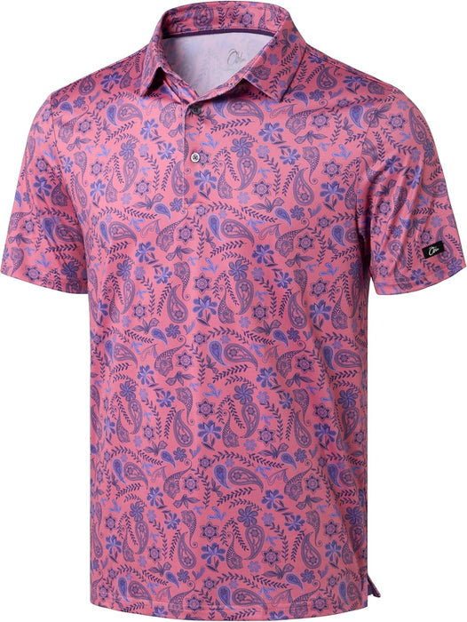 Obla Mens Golf Polo Shirts Short Sleeve Dry Fit Performance Moisture Wicking Casual Print Collared Golf Shirts for Men