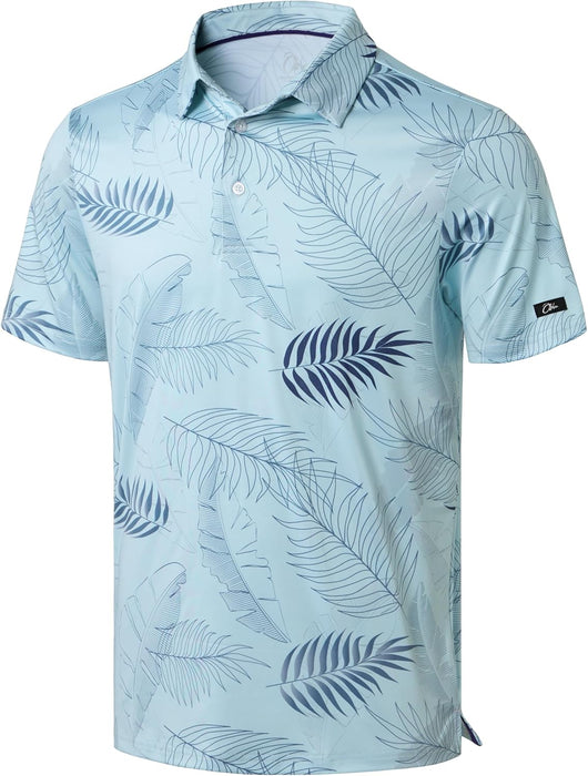 Obla Mens Golf Polo Shirts Short Sleeve Dry Fit Performance Moisture Wicking Casual Print Collared Golf Shirts for Men