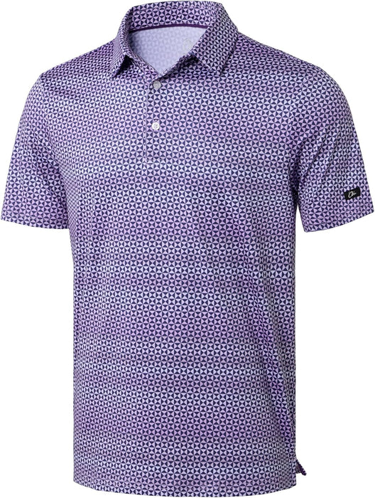 Obla Mens Golf Polo Shirts Short Sleeve Dry Fit Performance Moisture Wicking Casual Print Collared Golf Shirts for Men