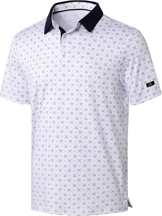 Obla Mens Golf Polo Shirts Short Sleeve Dry Fit Performance Moisture Wicking Casual Print Collared Golf Shirts for Men