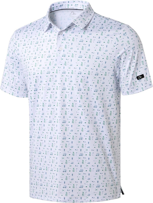 Obla Mens Golf Polo Shirts Short Sleeve Dry Fit Performance Moisture Wicking Casual Print Collared Golf Shirts for Men