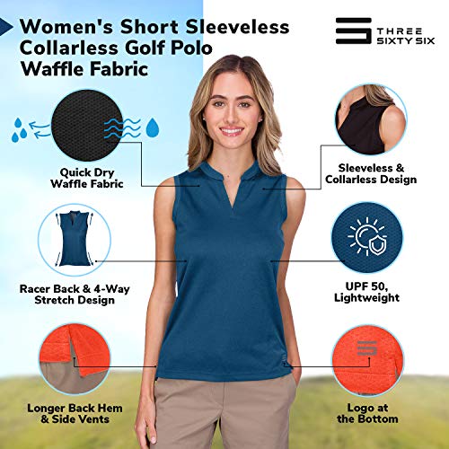 Three Sixty Six Womens Quick Dry Polo Shirt - Sleeveless and Collarless Golf Shirts w/ 4-Way Stretch Fabric and UV Protection