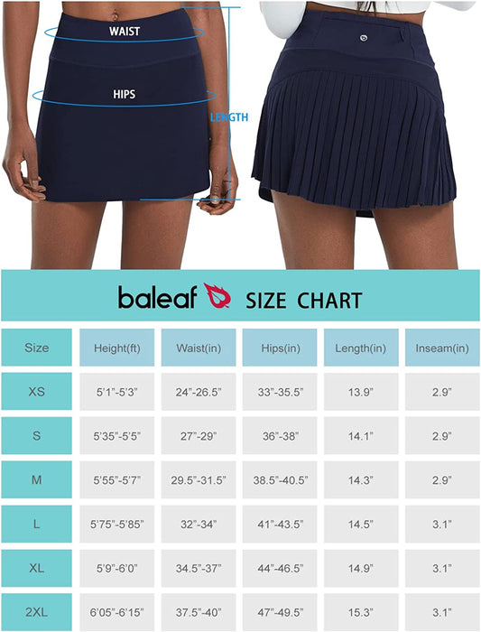 BALEAF Women's Pleated Tennis Skirts High Waisted Lightweight Athletic Golf Skorts Skirts with Shorts Pockets