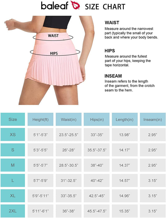  BALEAF Women's 14 Tennis Skirts Golf Skorts with Pockts  Pleated Mini Skirt Athletic Workout Liner Shorts Layered Ruffle Black XS :  Clothing, Shoes & Jewelry