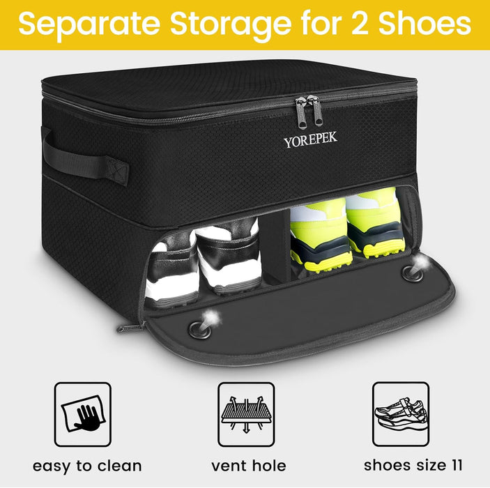 2 Layer Golf Trunk Organizer, Waterproof Car Golf Locker with Separate Ventilated Compartment for 2 Pair Shoes, Durable Golf Trunk Storage for Balls, Tees, Clothes, Gloves, Accessories, Golf Gifts