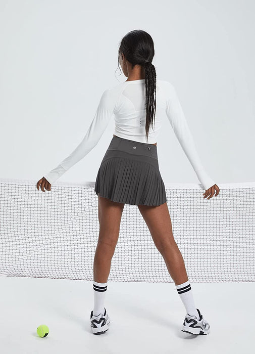 Women's Tennis Skirt Lightweight Pleated Athletic Skorts Sports Golf Running  Mini Skirt with Pockets and Shorts-011-white 