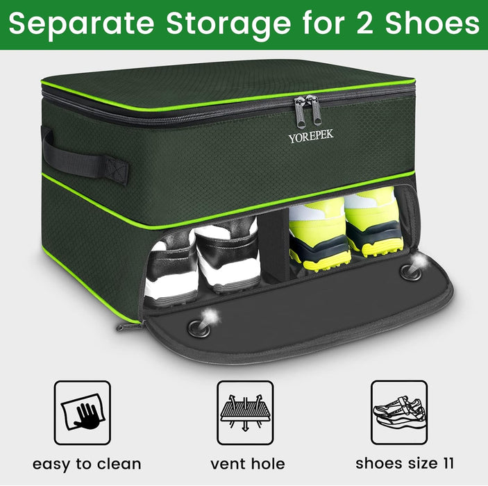 2 Layer Golf Trunk Organizer, Waterproof Car Golf Locker with Separate Ventilated Compartment for 2 Pair Shoes, Durable Golf Trunk Storage for Balls, Tees, Clothes, Gloves, Accessories, Golf Gifts