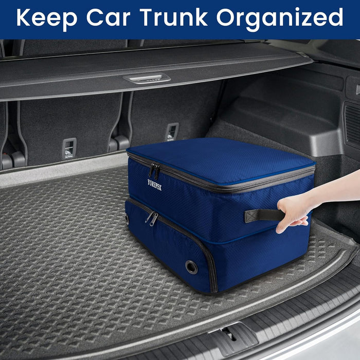 2 Layer Golf Trunk Organizer, Waterproof Car Golf Locker with Separate Ventilated Compartment for 2 Pair Shoes, Durable Golf Trunk Storage for Balls, Tees, Clothes, Gloves, Accessories, Golf Gifts