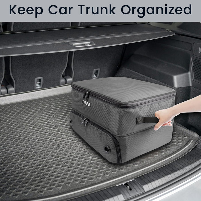 2 Layer Golf Trunk Organizer, Waterproof Car Golf Locker with Separate Ventilated Compartment for 2 Pair Shoes, Durable Golf Trunk Storage for Balls, Tees, Clothes, Gloves, Accessories, Golf Gifts