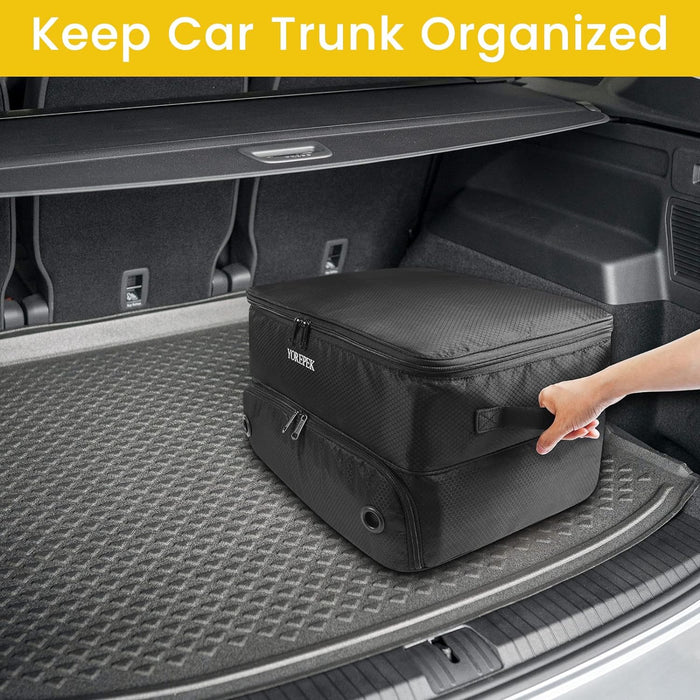 2 Layer Golf Trunk Organizer, Waterproof Car Golf Locker with Separate Ventilated Compartment for 2 Pair Shoes, Durable Golf Trunk Storage for Balls, Tees, Clothes, Gloves, Accessories, Golf Gifts