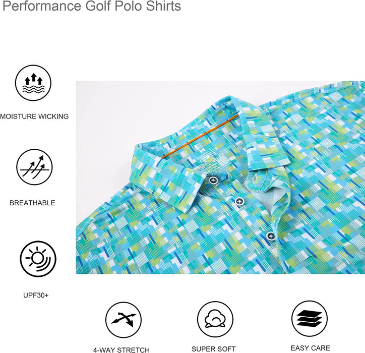 Alex Vando Mens Golf Shirt Moisture Wicking Quick-Dry Print Performance Polo Shirts for Men