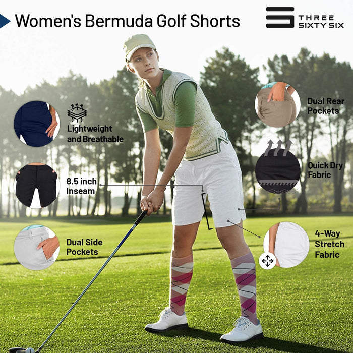 Three Sixty Six Womens Bermuda Golf Shorts 8 ½ Inch Inseam - Quick Dry Active Shorts with Pockets, Athletic and Breathable