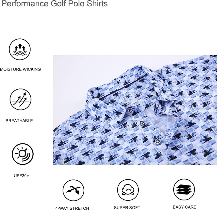 Alex Vando Mens Golf Shirt Moisture Wicking Quick-Dry Print Performance Polo Shirts for Men