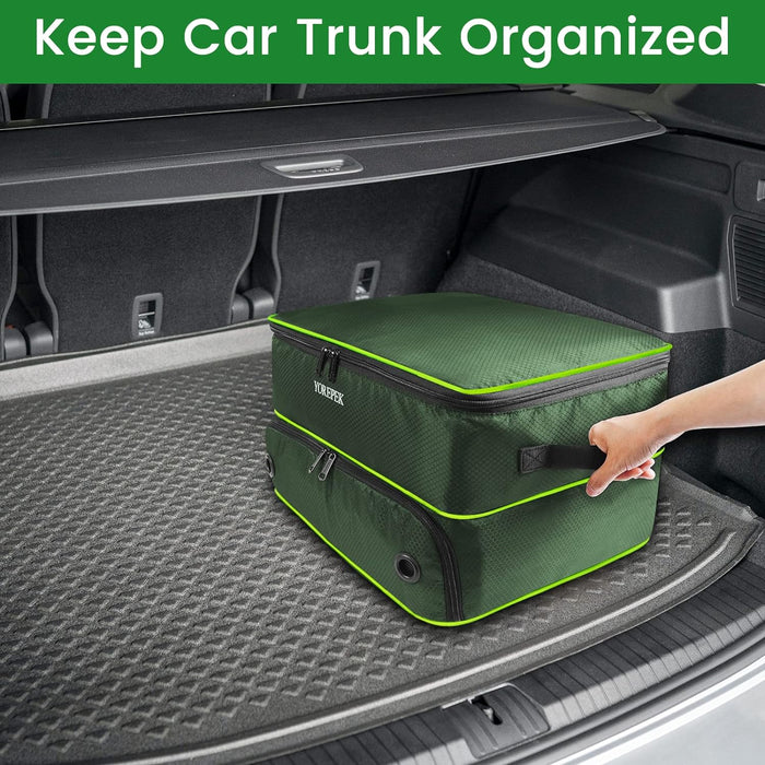 2 Layer Golf Trunk Organizer, Waterproof Car Golf Locker with Separate Ventilated Compartment for 2 Pair Shoes, Durable Golf Trunk Storage for Balls, Tees, Clothes, Gloves, Accessories, Golf Gifts