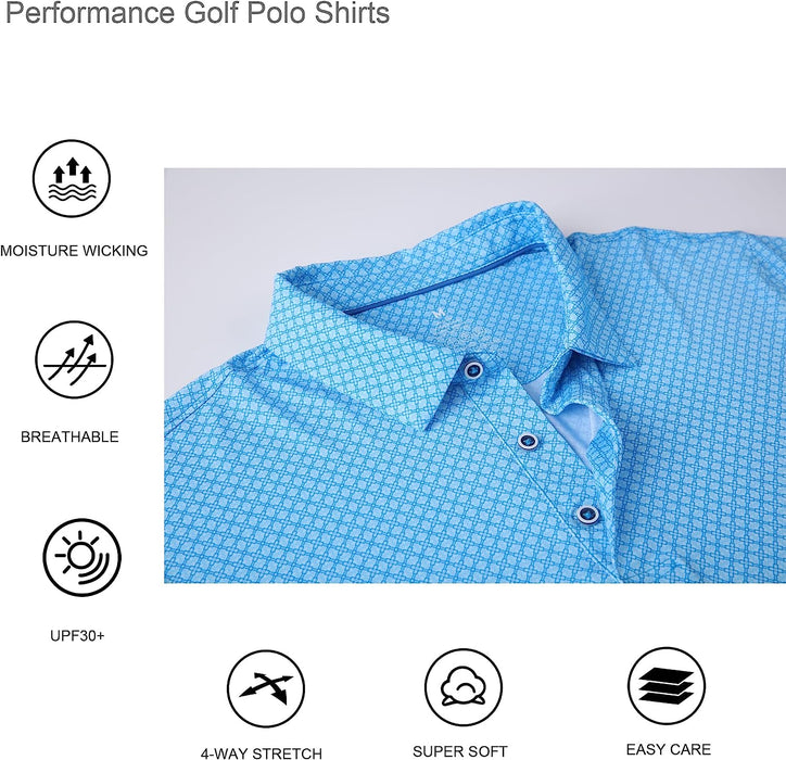 Alex Vando Mens Golf Shirt Moisture Wicking Quick-Dry Print Performance Polo Shirts for Men