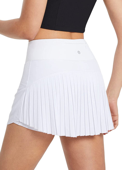 Women's Tennis Skirt Lightweight Pleated Athletic Skorts Sports Golf  Running Mini Skirt with Pockets and Shorts-011-white 