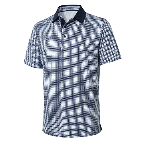 Golf Shirts for Men Dry Fit Short Sleeve Print Performance Moisture Wicking Polo Shirt
