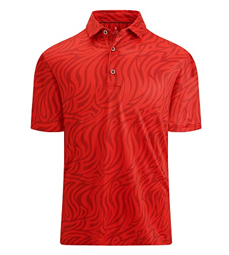 Alex Vando Mens Golf Shirt Moisture Wicking Quick-Dry Print Performance Polo Shirts for Men